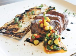 Chili Minute Steak on Garlic Toast with Corn-pepper Relish